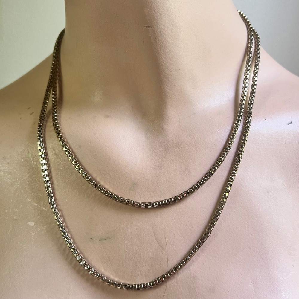 Box Chain Necklace 44" Gold Tone Excellent
